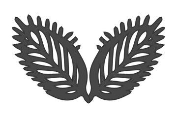 Two Dark Gray Symmetrical Leafy Wreath Shapes on Black Background Keywords: leaves, wreath, symmetrical, graphic