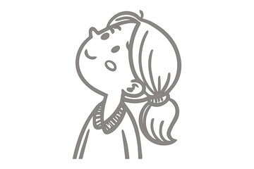 Girl with Ponytail Looking Up Outline on Black image