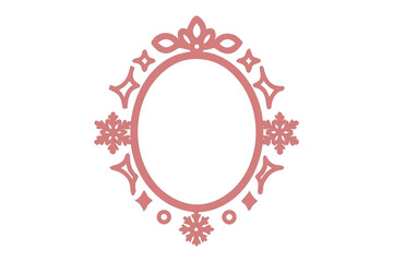 Red Ornate Oval Frame with Snowflakes and Geometric Shapes on Black Background decorative