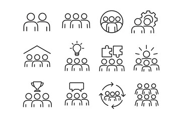 team symbol icon set. Editable line icons. Vector illustration.