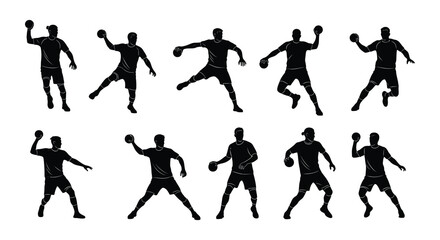 Fototapeta premium Silhouettes of people in dynamic poses seemingly playing or practicing a sport