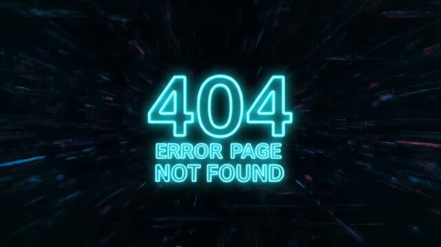 A futuristic neon 404 error page not found message concept