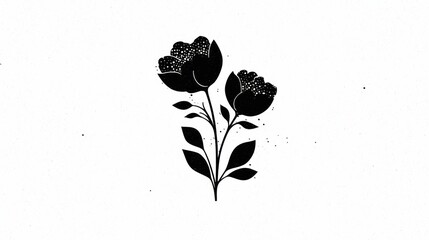 Elegant Floral Silhouette: A delicate floral silhouette in a timeless monochromatic style, featuring two exquisite flower blooms, leaves, and intricate stems.