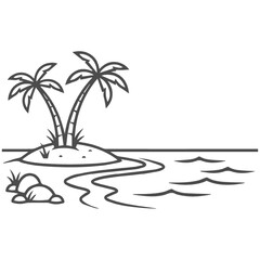 Tropical Beach with Palm Trees Hand-drawn