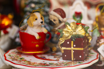 Whimsical Christmas Storefront Window with Snow Globes Gingerbread Houses and Ceramic Decor