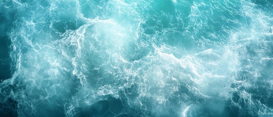 Fototapeta premium Ocean Waves Crashing, Turquoise Water Texture, Foamy Sea Surface, Natural Aquatic Background
