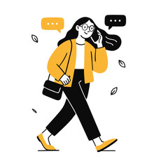 Smiling businesswoman walking while talking on phone