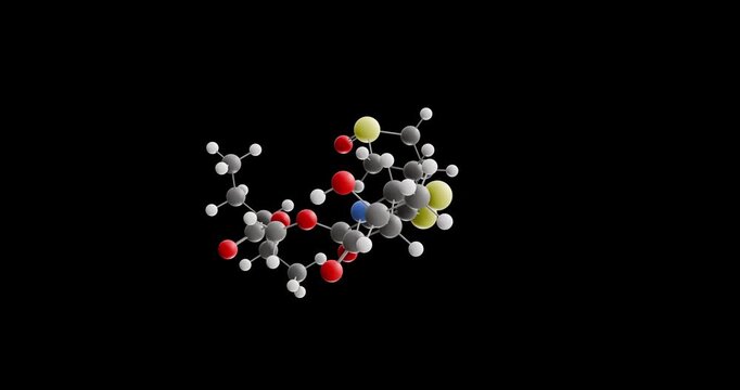 Sulopenem Etzadroxil molecule, rotating 3D model of antibiotic, looped video on a black background
