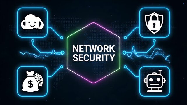 A digital illustration of network security protecting online assets
