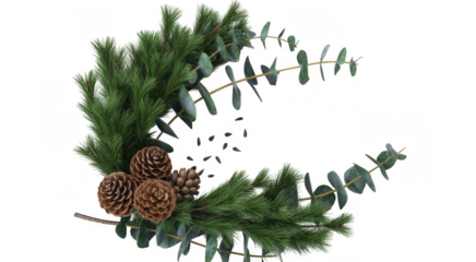 Pinecone and eucalyptus branches plant isolated on a transparent background