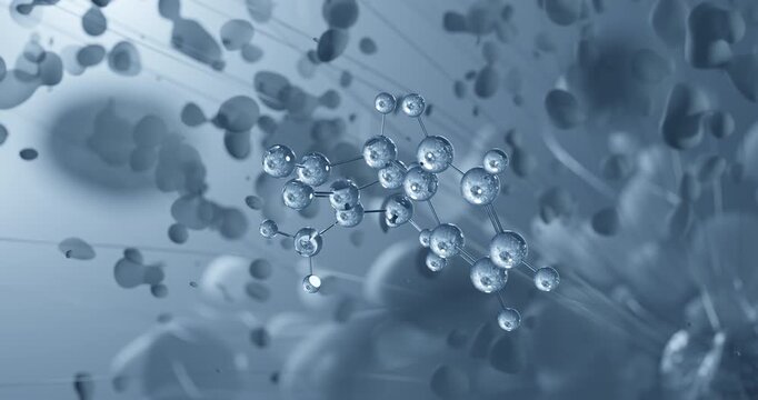 Thozalinone rotating molecular 3d structure ball-and-stick model, looped video psychostimulant
