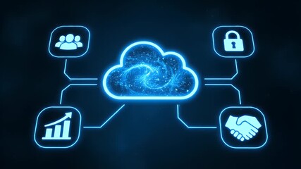 A digital cloud computing concept with connected service icons - Powered by Adobe