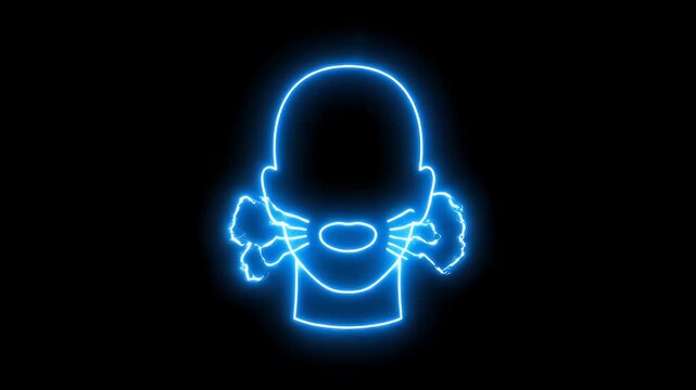 A glowing blue neon character covering its ears with its hands