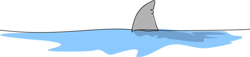 continuous line drawing of shark fin emerging from water, line art vector illustration