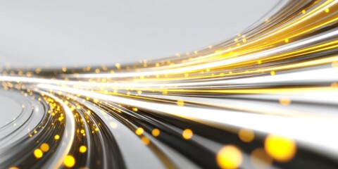 Glowing streams of light curve dynamically through a bright, abstract digital space