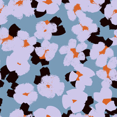 Seamless abstract floral pattern with textured painterly shapes, modern color palette, trendy design. Vector background