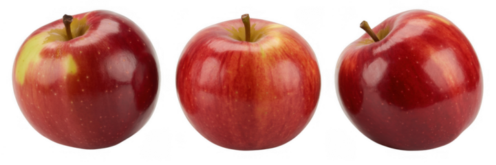 Three Red Apples fruit fresh isolated on a transparent background