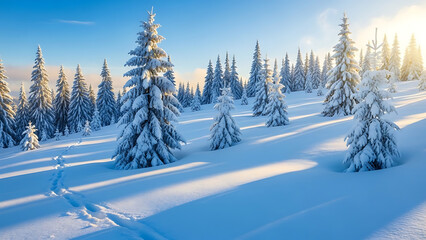 Obraz premium Sunny winter day in a snow covered forest