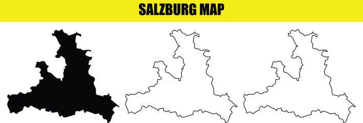 Naklejka premium salzburg region map vector silhouette outline and detailed style for travel and geography graphic design element