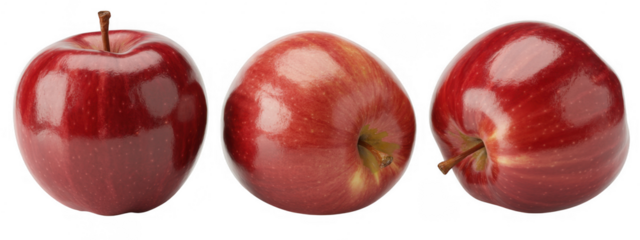 Three red apples fruit isolated on a transparent background