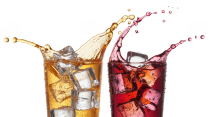 Two Glasses with Liquid Splashing on Black drinks beverages isolated on a transparent background