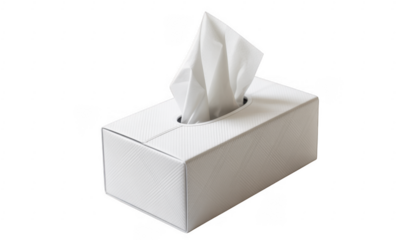 White tissue box with tissues sticking out paper isolated on a transparent background