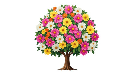 Fototapeta premium Blossom Canopy: A vibrant depiction of a flowering tree, its crown bursting with an array of colorful blooms, symbolizing growth and renewal.