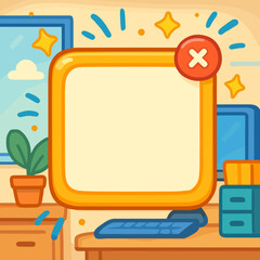 Cute Office Desk with Computer and Plant