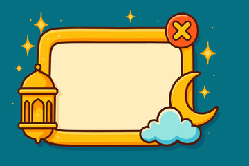 Ramadan Lantern, Moon, and Cloud with Stars Border