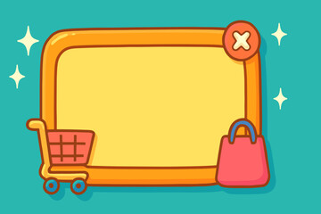 Cute Shopping Cart and Bag with Blank Space and Stars