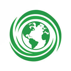 Obraz premium Green planet Earth globe icon with swirling circular lines.