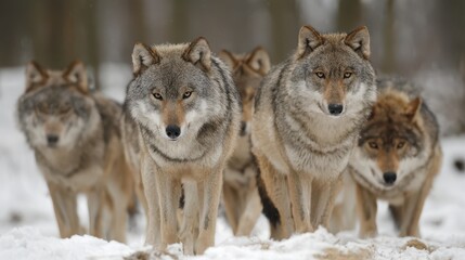 Obraz premium Wild Canine Family: A Cohesive Group of Wolves in Their Natural Habitat