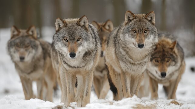 Wild Canine Family: A Cohesive Group of Wolves in Their Natural Habitat