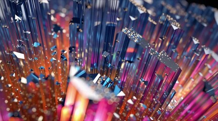 Expanding prismatic crystal fractal structure, dynamic 3D fracture growth, chromatic dispersion rainbow gradients glass volumetric light crystalline surfaces, shimmering spectral reflections, 4K - Powered by Adobe