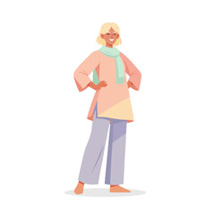 Confident Modern Woman Standing Pose Flat Illustration