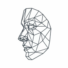 Geometric Wireframe Human Face Profile Low Poly Art.