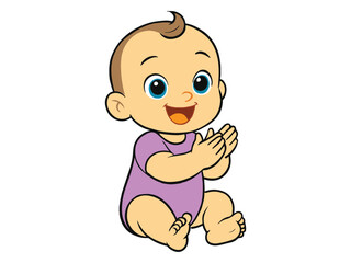 Playful baby cartoon vector sitting and clapping hands. Ideal for nursery designs, kids products, educational visuals, and greeting cards.