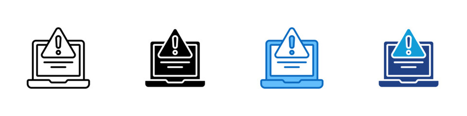 Device Warning Multiple Style Icon Design Vector - Laptop with warning symbol indicating device errors, software issues, or system notifications