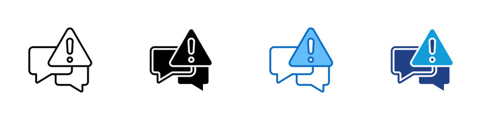 Message Alert Multiple Style Icon Design Vector - Chat messages with warning symbol indicating communication issues, flagged conversations, or urgent notifications