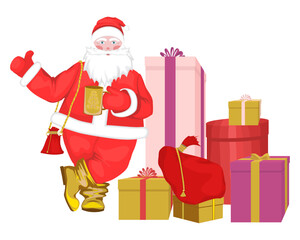Illustration of Santa Claus drinking tea before distributing gifts on a white background