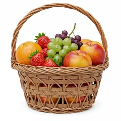 High Detail Realistic Organic Fruit Basket Isolated on Pure White Background