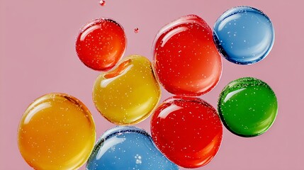 A group of colorful spheres floating in the air. The spheres are of different colors and sizes, creating a vibrant and lively atmosphere. Concept of joy and playfulness