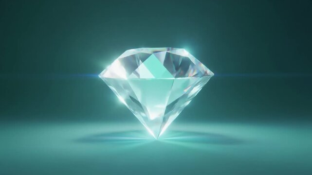 cool mint gradients crystallize into a glowing diamond shape, diamond levitates gently
