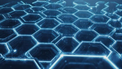 Glowing blue hexagonal technology network background.