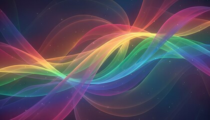 Fototapeta premium Abstract Rainbow Waves Seamless Pattern with Sparkling Light Particles on Dark Background