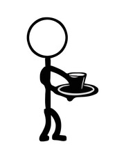 Stick figure waiter serving a cup of coffee on a tray