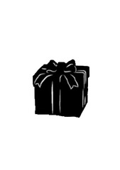 Black and white sketch of a wrapped gift box with a ribbon