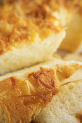 Golden Crust Bread with Embedded Cheese Close-Up