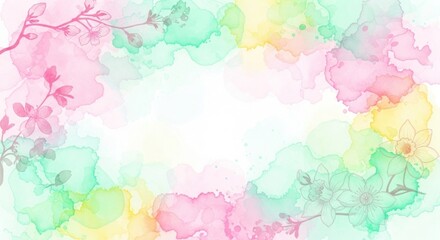 Obraz premium A colorful watercolor painting with floral elements and a white background.