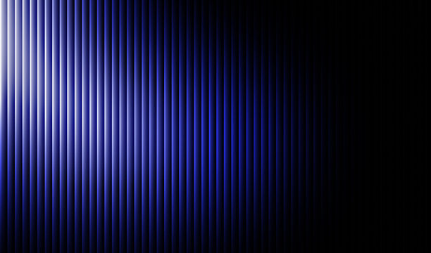 Abstract dark blue vertical blinds background with bright light source on the left creating a dramatic gradient effect for digital design